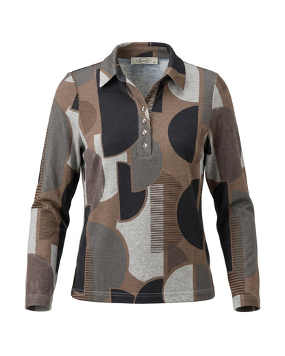 Sensia Fashion dames poloshirt met lange mouwen en camouflage  in taupe grijs bruin, verkrijgbaar bij Marijke Mode