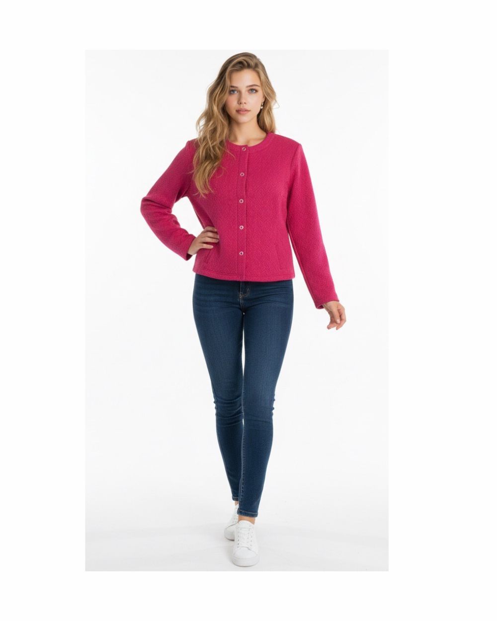 Sensia Risana Vest met Structuur Knopen Fuchsia
