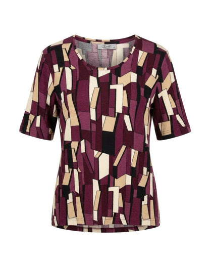 Sensia Fashion twinset Chantely met vest en shirt in een marine-zandkleurig fantasiedessin.