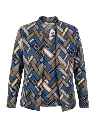 Sensia Fashion twinset Chantely in marine en zand met fantasieprint, bestaande uit een vest en shirt verkocht door marijkemode