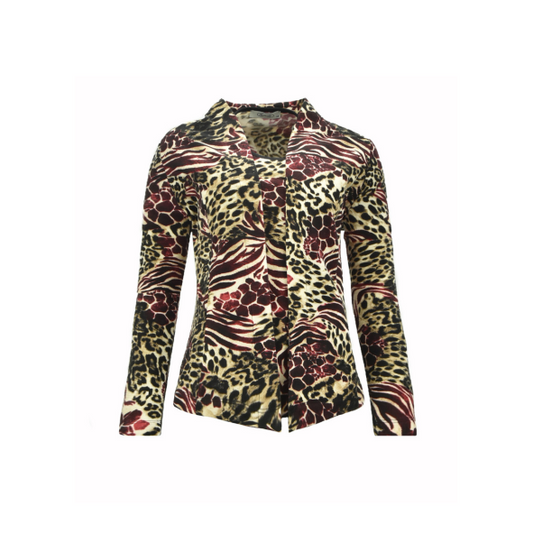 Sensia fashion twinset chanteley. Vest en Shirt tweedelig fleece feeling . deirenprint. verkocht door Marijke Mode. Senioren dames modezaak in Den Haag