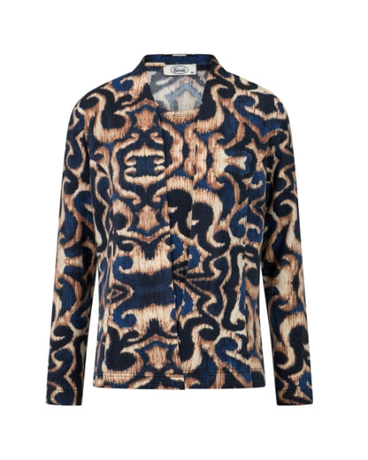 Sensia Fashion twinset Chantely met vest en shirt in een marine-zandkleurig fantasiedessin