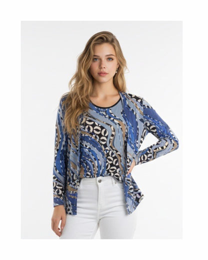 Sensia tweedelige twinset dames in vrolijke voorjaarskleuren – comfortabel vest en shirt | Marijke Mode