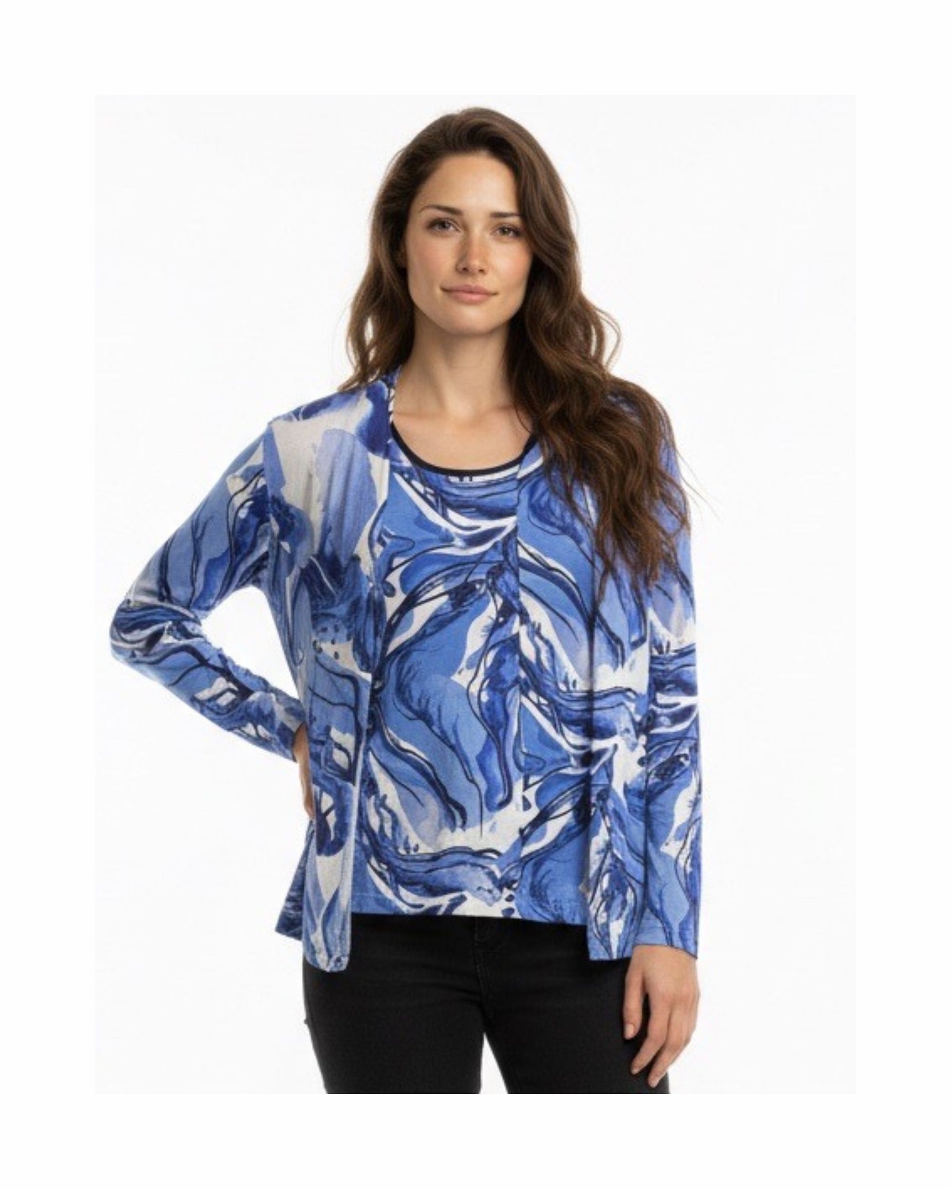 Sensia tweedelige twinset dames in vrolijke voorjaarskleuren – comfortabel vest en shirt | Marijke Mode