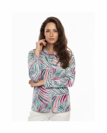 Sensia tweedelige twinset dames in vrolijke voorjaarskleuren – comfortabel vest en shirt | Marijke Mode