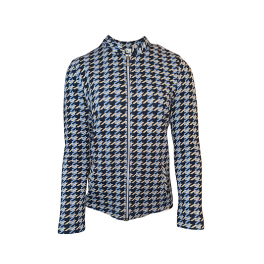 sensia vest met rits in de kleuren navy blauw beige, verkijgbaar bij marijke mode
