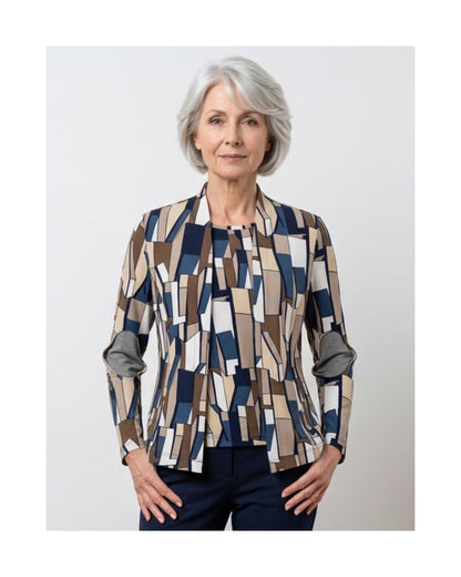Sensia Twinset Blokjes Rafblauw Marine Taupe Bruin