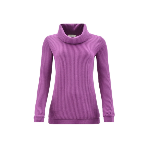 gebreide trui fuchsia met coll van het merk sensia fashion. verkocht door marijke mode