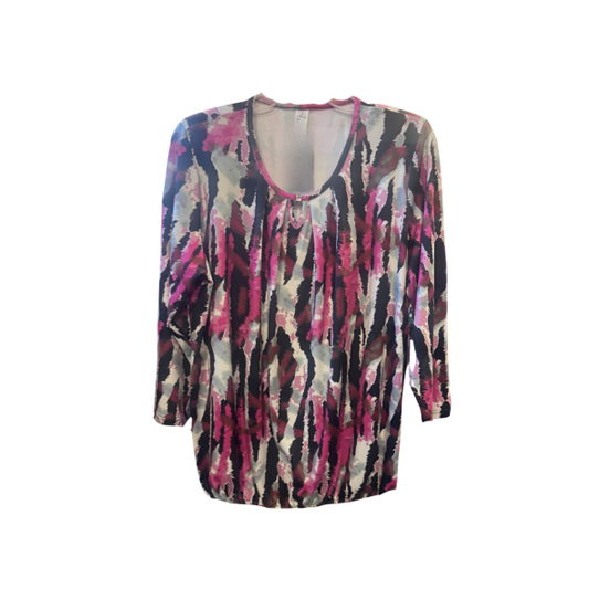 blouson shirt fuchsia ronde hals en drie kwart mouwn