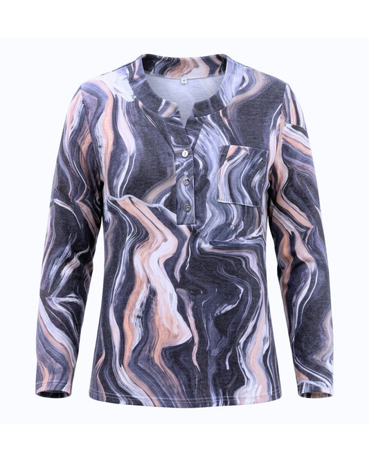 shirt met borstzakje ronde hals lange mouwen verkocht door Marijke Mode