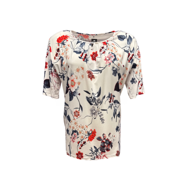 Shirt Bloem Wit Grijs Rood
