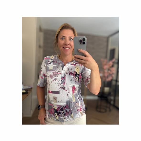 Blouson Shirt Grijs Geel Roze