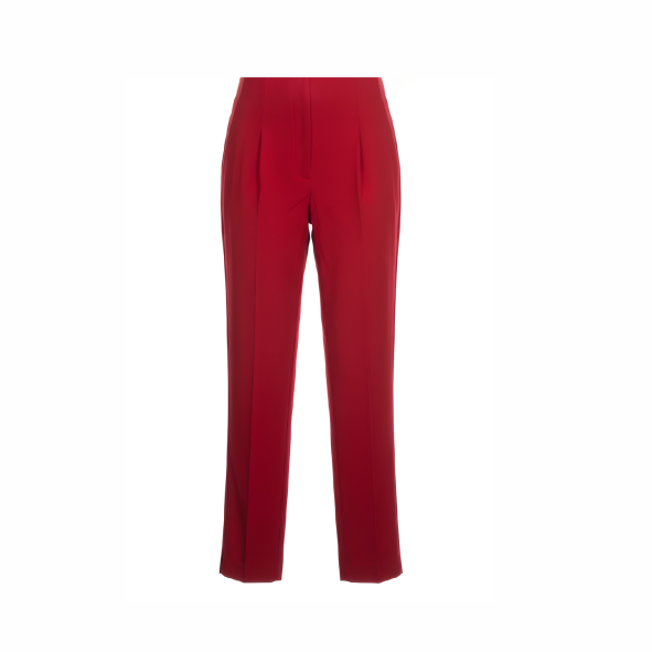 Slimfit Pantalon Viscose Elastiek Kort Rood