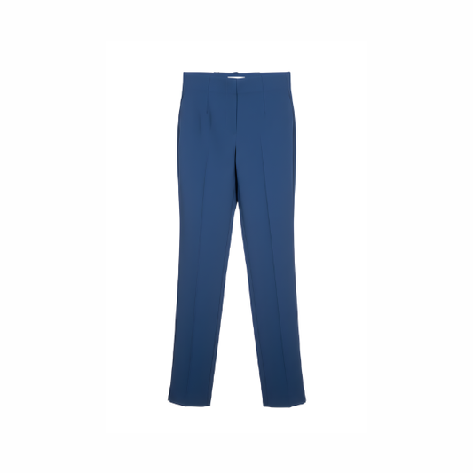 Slimfit Pantalon Viscose Elastiek Kort Indigoblauw