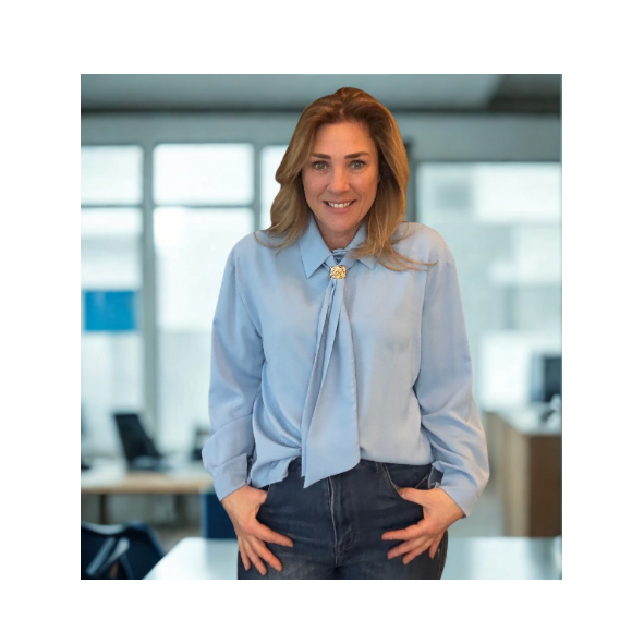 Soepele lange blouse met bedekte knopen en losse stropdas van Marijke Mode