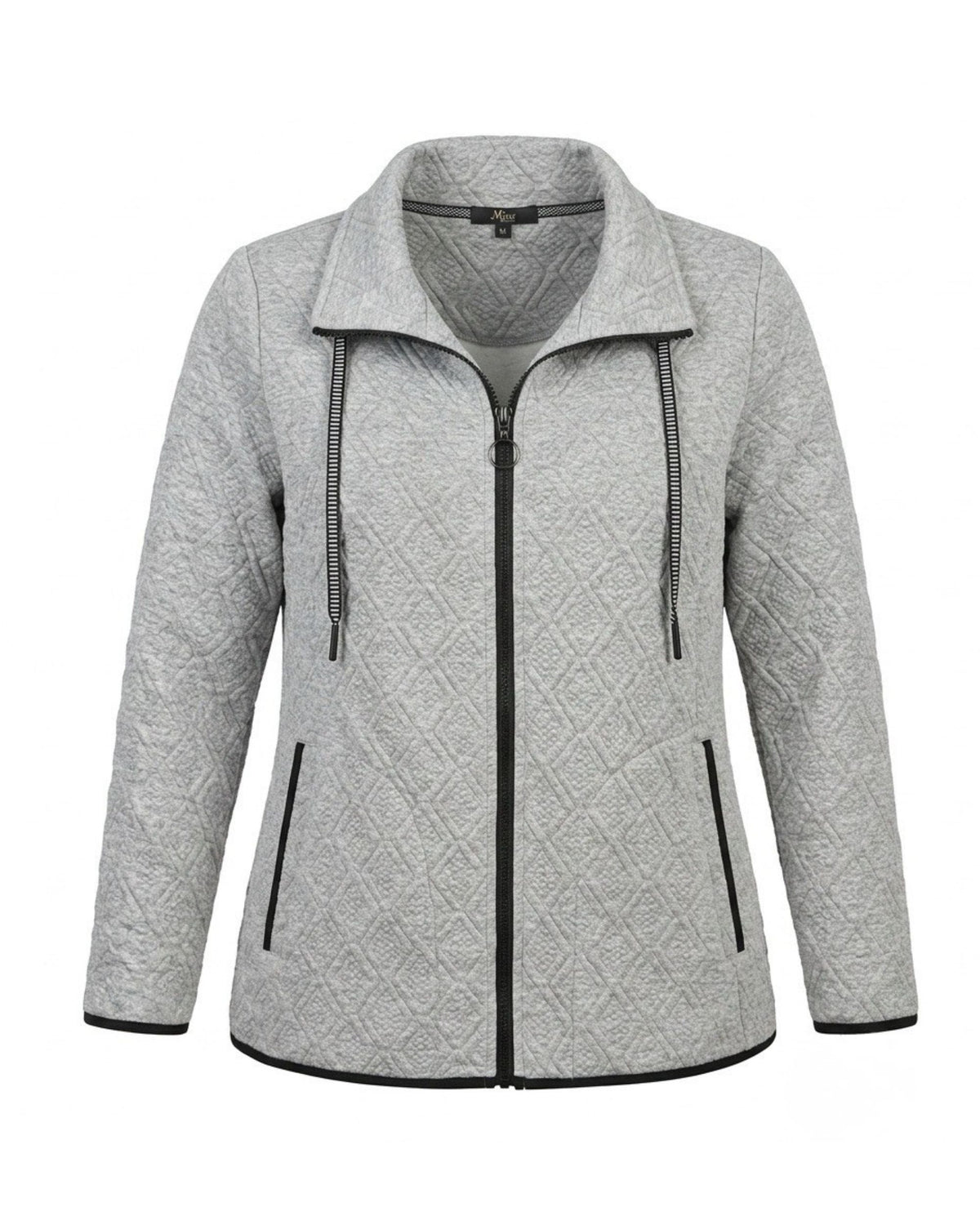 Sportief dames vestjasje met kraag, ritssluiting, veterdetail, twee zakken en zwarte contrastbies – Marijke Mode