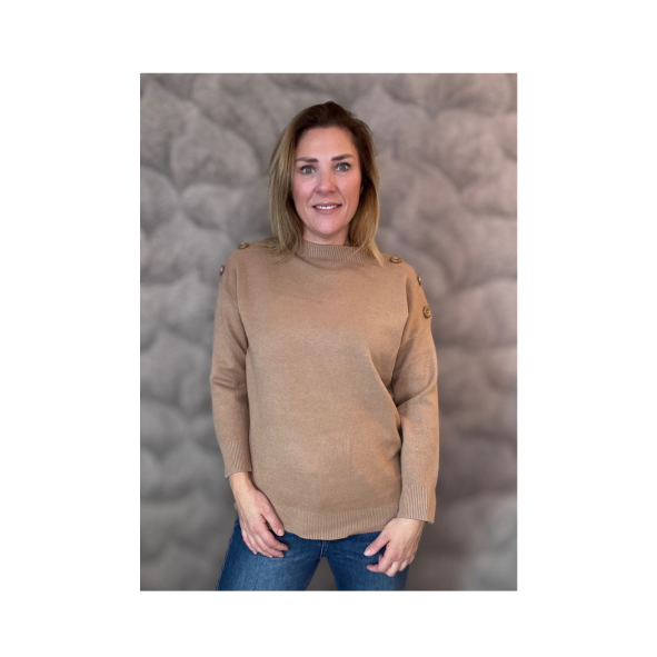 Trui Turtle Nek Knoop Camel