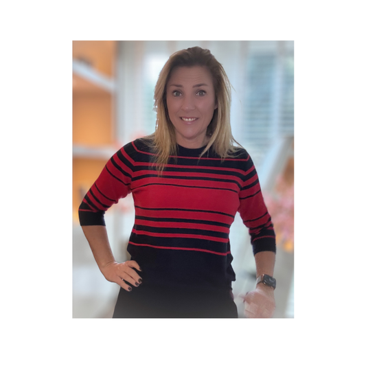 Truitje Driekwartmouwen Donkerblauw Rood