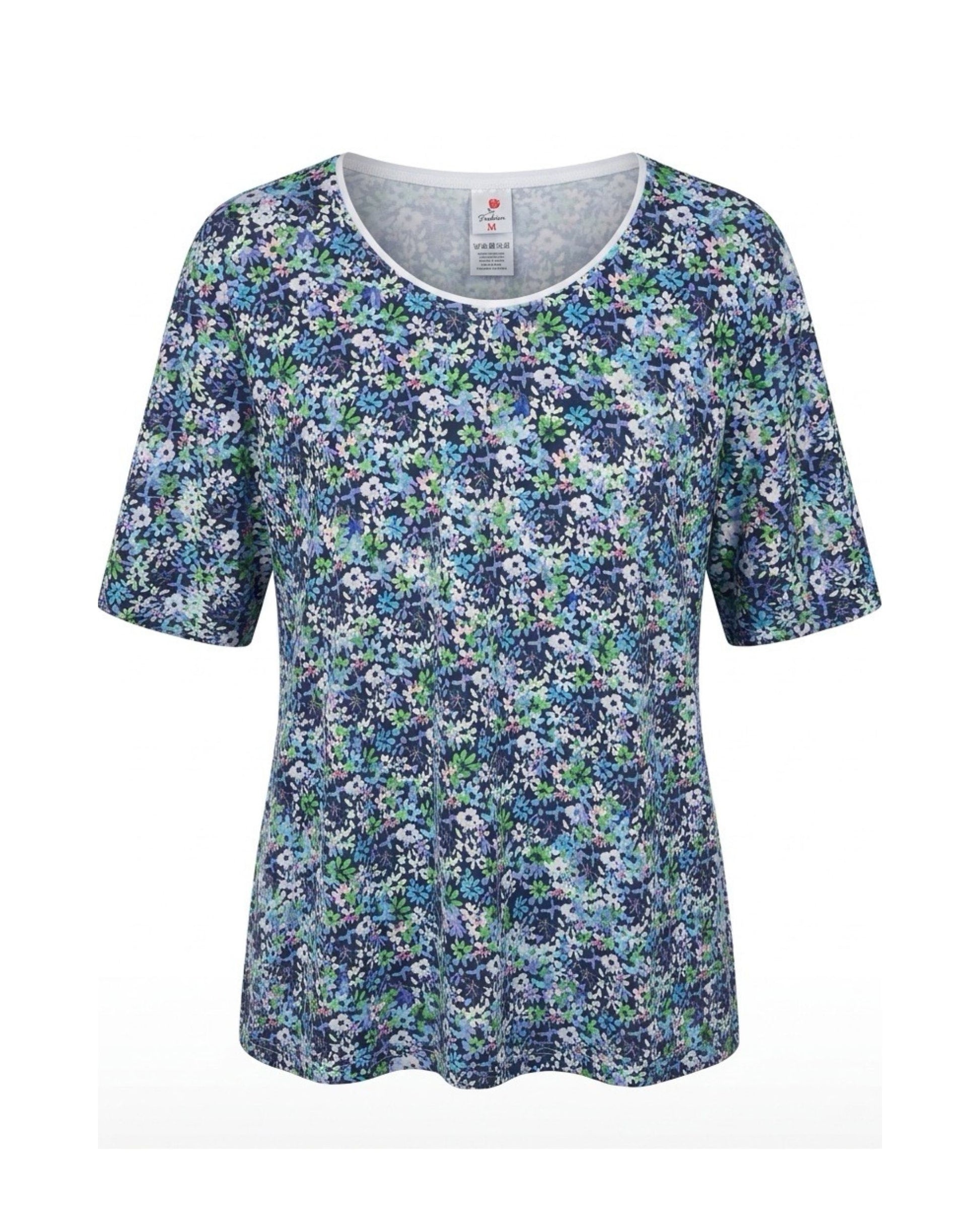 Basic katoenen T-shirt met ronde hals en korte mouwen verkocht door Marijke Mode