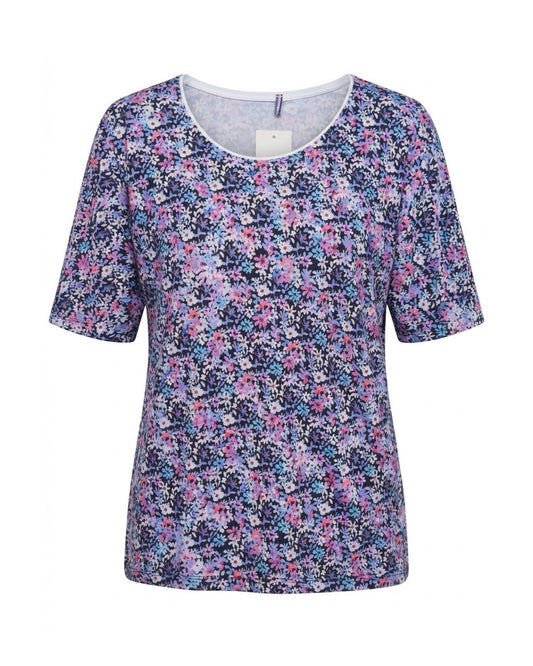 Basic katoenen T-shirt met ronde hals en korte mouwen verkocht door Marijke Mode