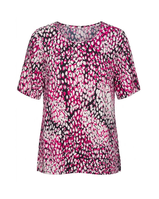 Basic katoenen T-shirt met ronde hals en korte mouwen verkocht door Marijke Mode