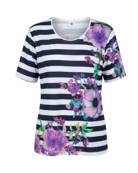 Basic katoenen T-shirt met ronde hals en korte mouwen verkocht door Marijke Mode