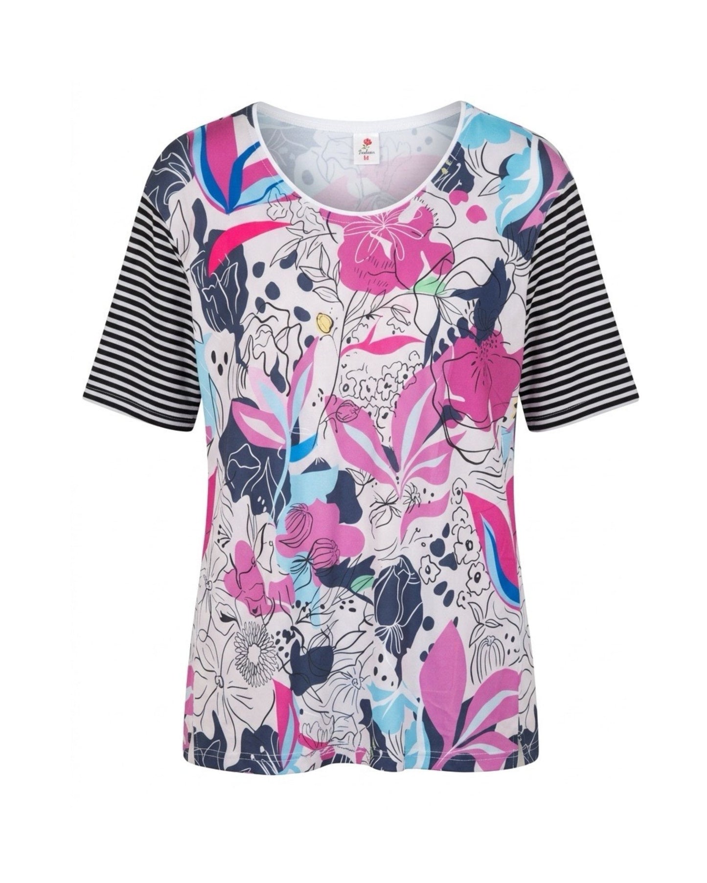 Basic katoenen T-shirt met ronde hals en korte mouwen verkocht door Marijke Mode