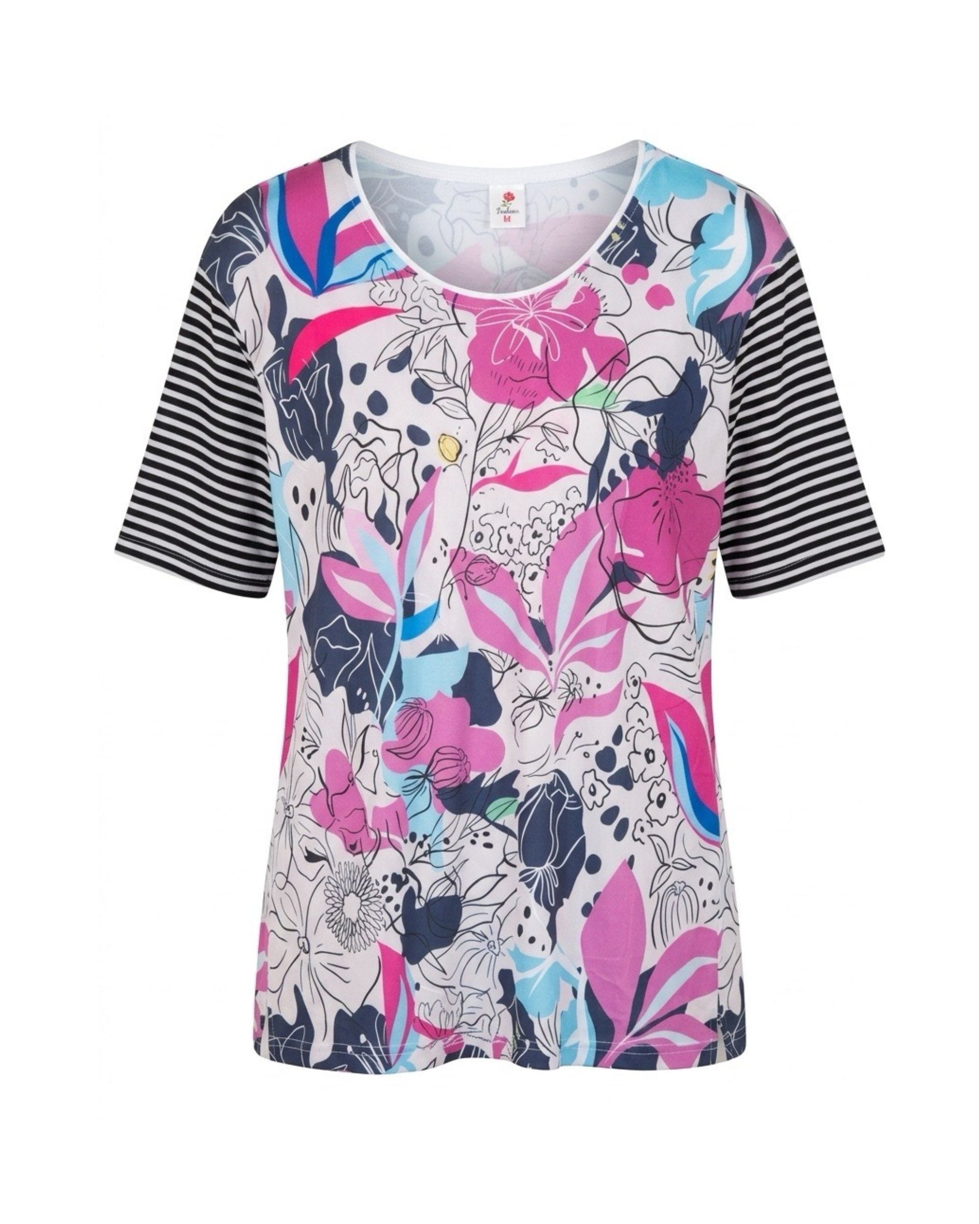 Basic katoenen T-shirt met ronde hals en korte mouwen verkocht door Marijke Mode