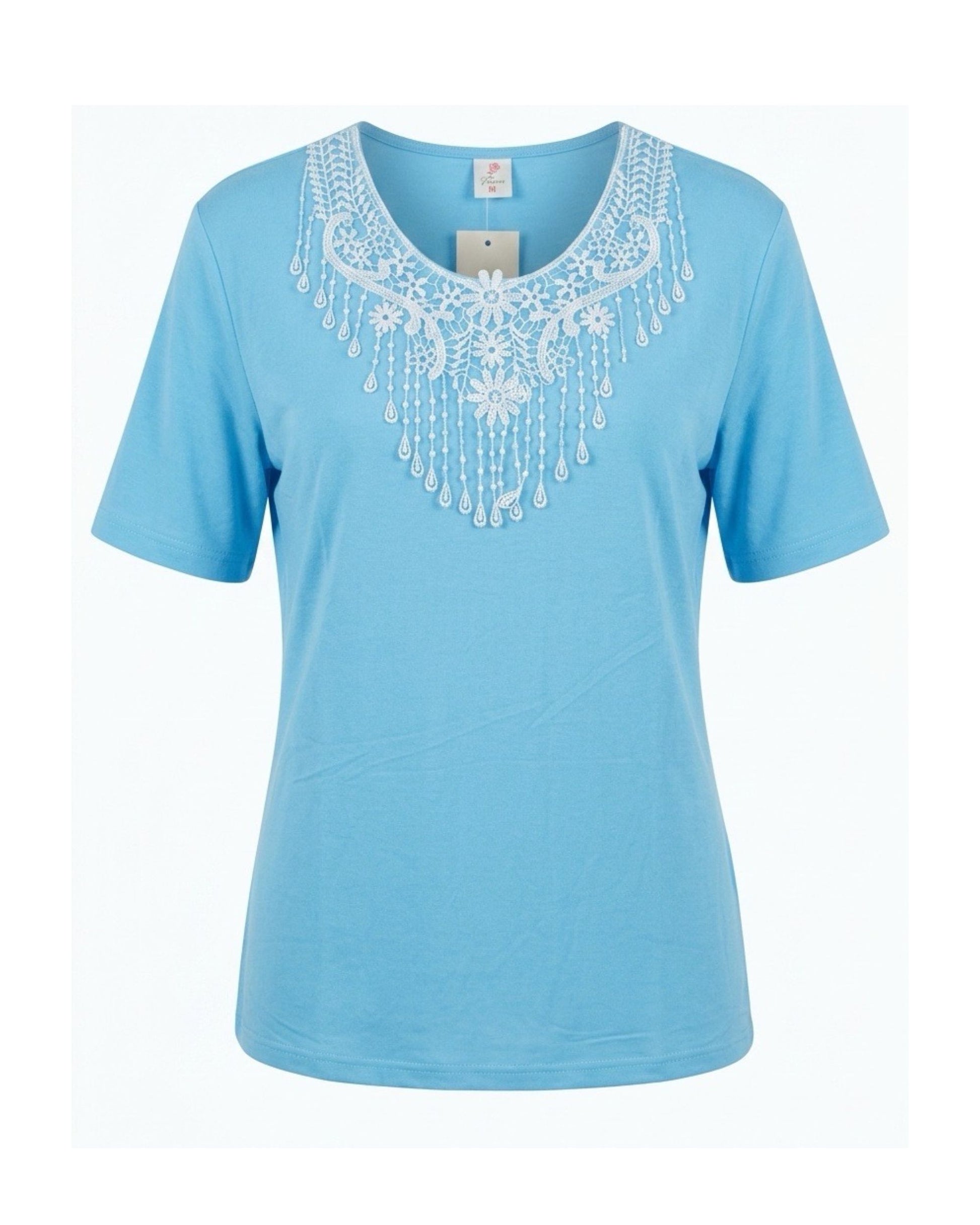 Basic katoenen T-shirt met ronde hals en korte mouwen verkocht door Marijke Mode