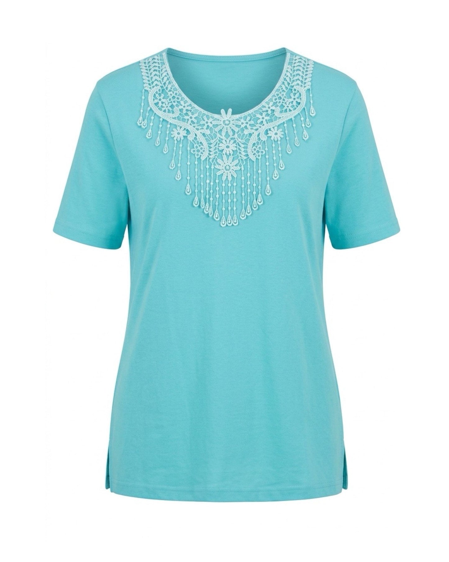 Basic katoenen T-shirt met ronde hals en korte mouwen verkocht door Marijke Mode