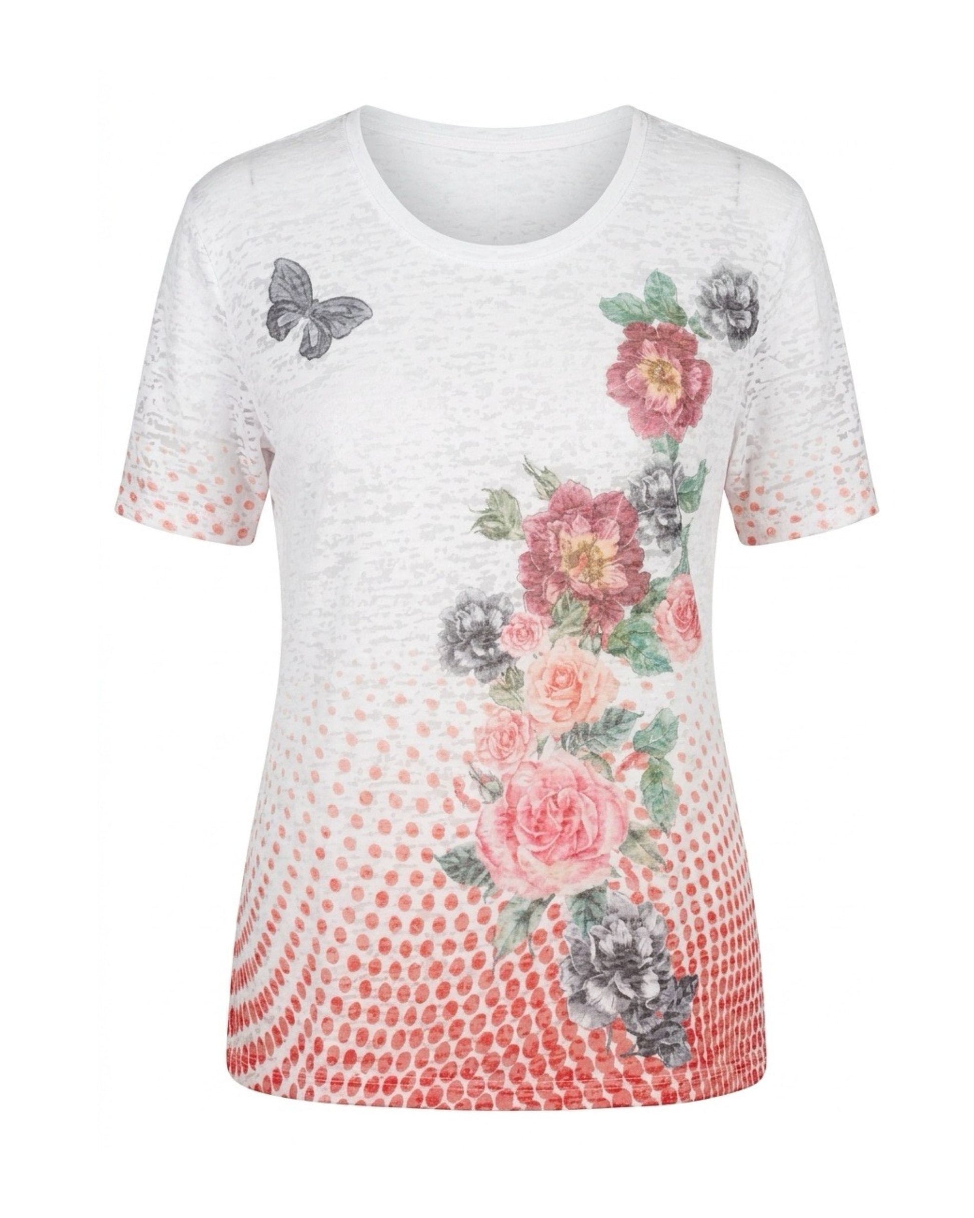 Basic katoenen T-shirt met ronde hals en korte mouwen verkocht door Marijke Mode
