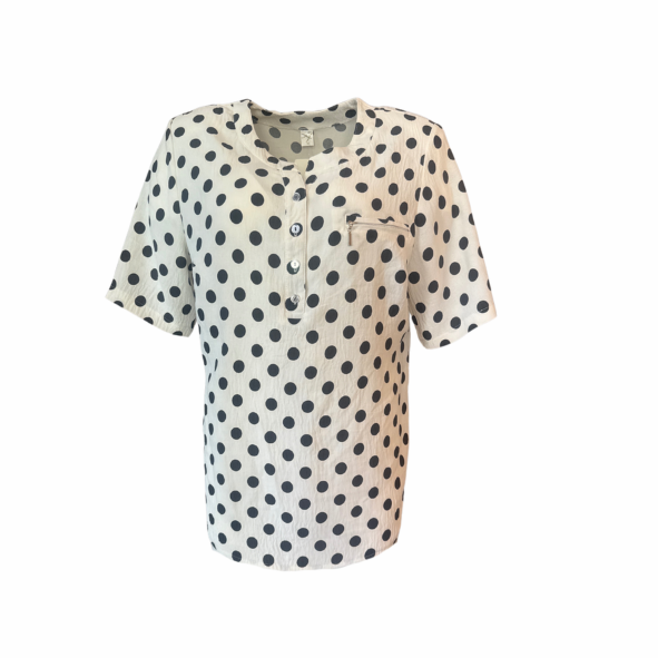 tuniek shirt met stippen. ronde hals korte mouwen zwart wit