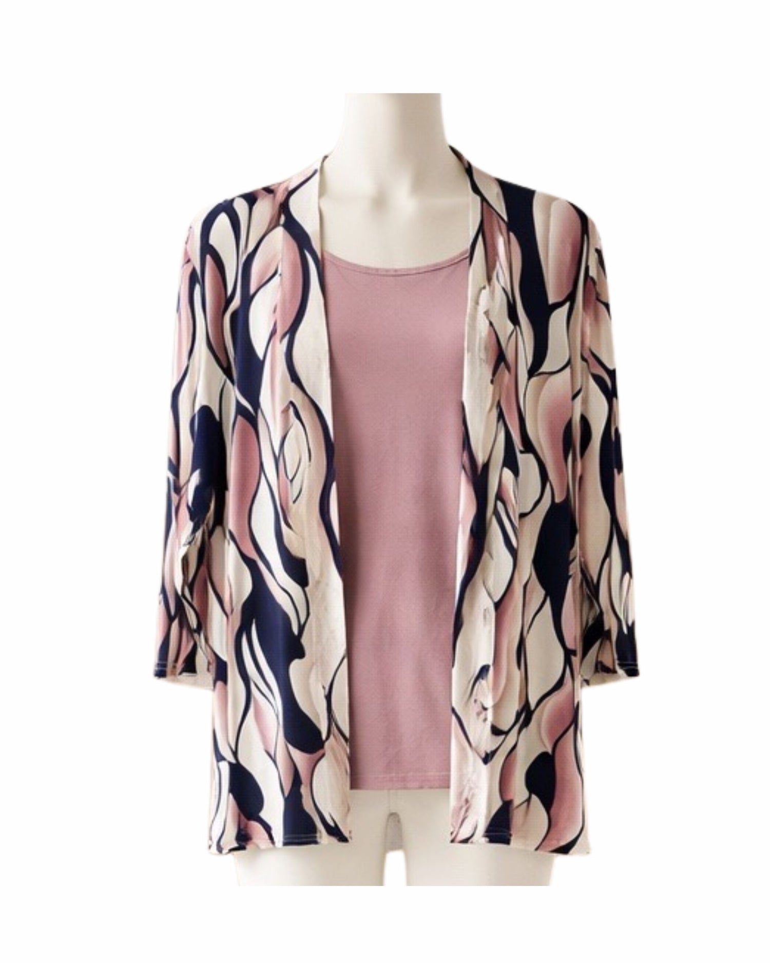 Two in one twinset met print en vesteffect verkocht door Marijke Mode