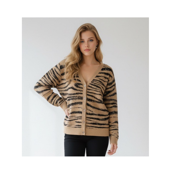 Soepel vest met knopen en V-hals in dierenprint – Marijke Mode
