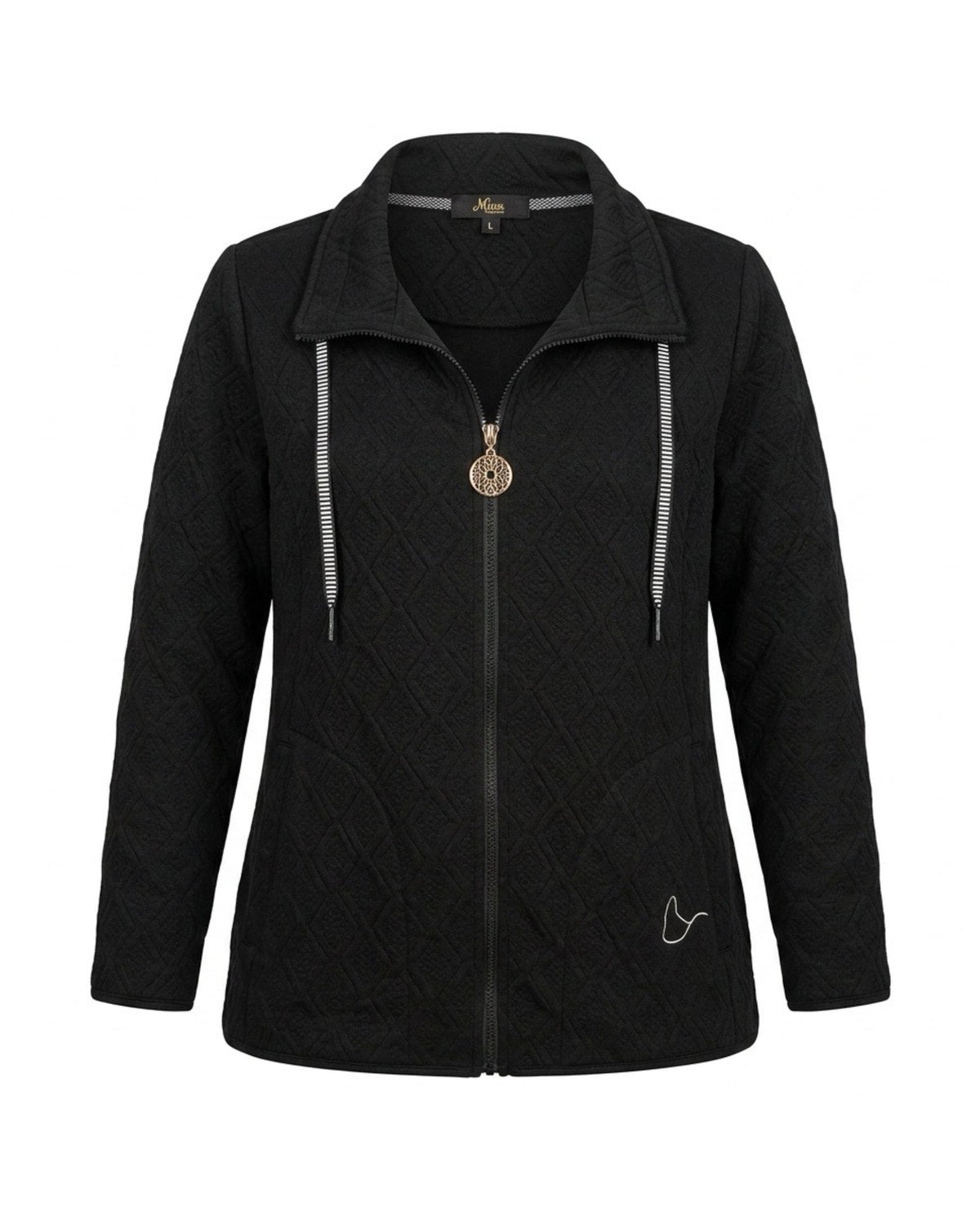 Sportief dames vestjasje met kraag, rits, zakken en veterdetail. Comfortabele stretchkwaliteit, recht model en verkrijgbaar in diverse kleuren.