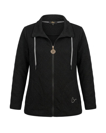 Sportief dames vestjasje met kraag, rits, zakken en veterdetail. Comfortabele stretchkwaliteit, recht model en verkrijgbaar in diverse kleuren.