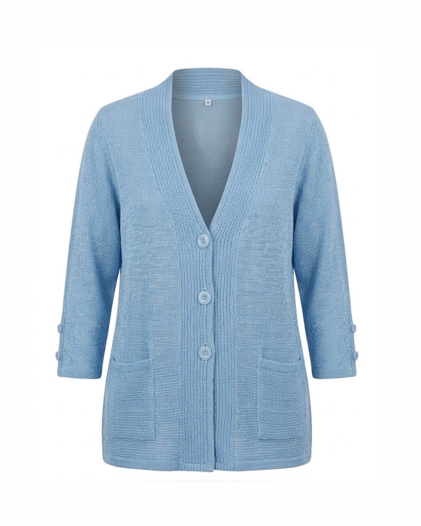 klassiek dames vest met v hals en zakjes en knopen. verkocht door Marijke Mode