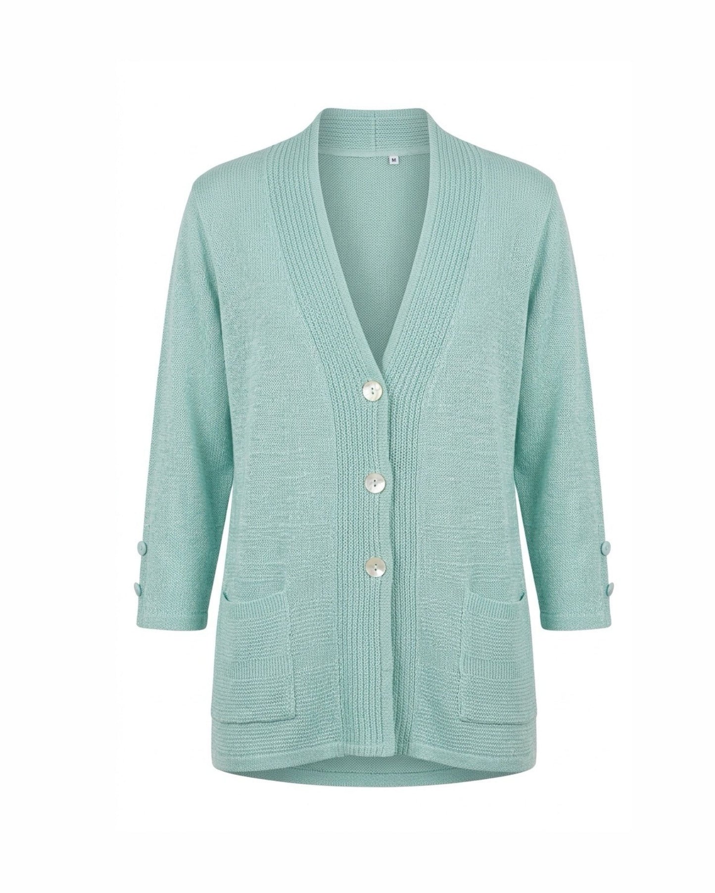 klassiek dames vest met v hals en zakjes en knopen. verkocht door Marijke Mode