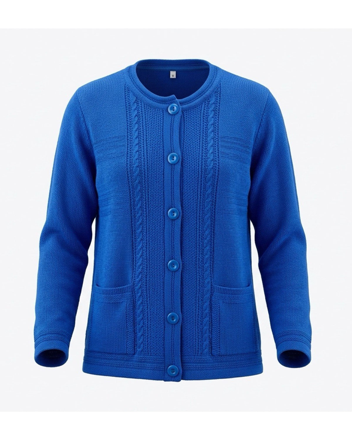 Warm gebreid damesvest met knopen, zakjes, ronde hals en fijn kabeldetail aan de voorzijde – Marijke Mode