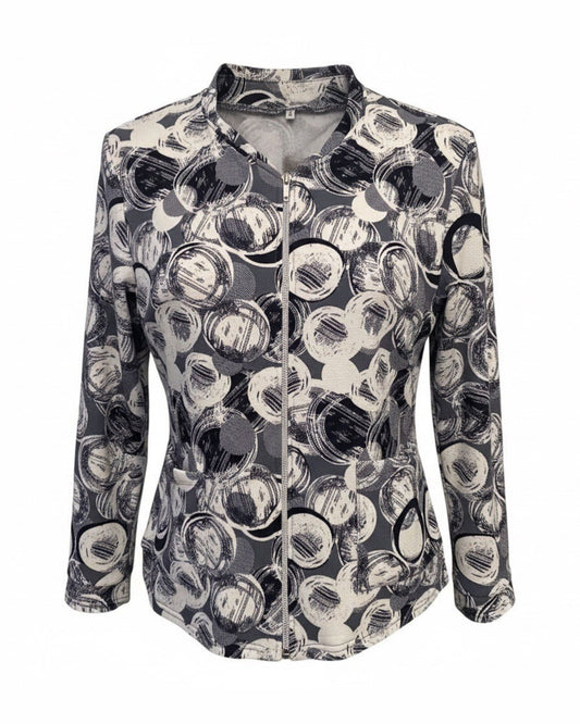 Licht soepel vestjasje met rits en ronde hals – verkocht door Marijke Mode