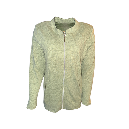 Forever vestjasje groen of grijs – zachte stof, ritssluiting, ritszakken, lange mouwen, opstaande boord, viscosemix, ruglengte 66 cm.