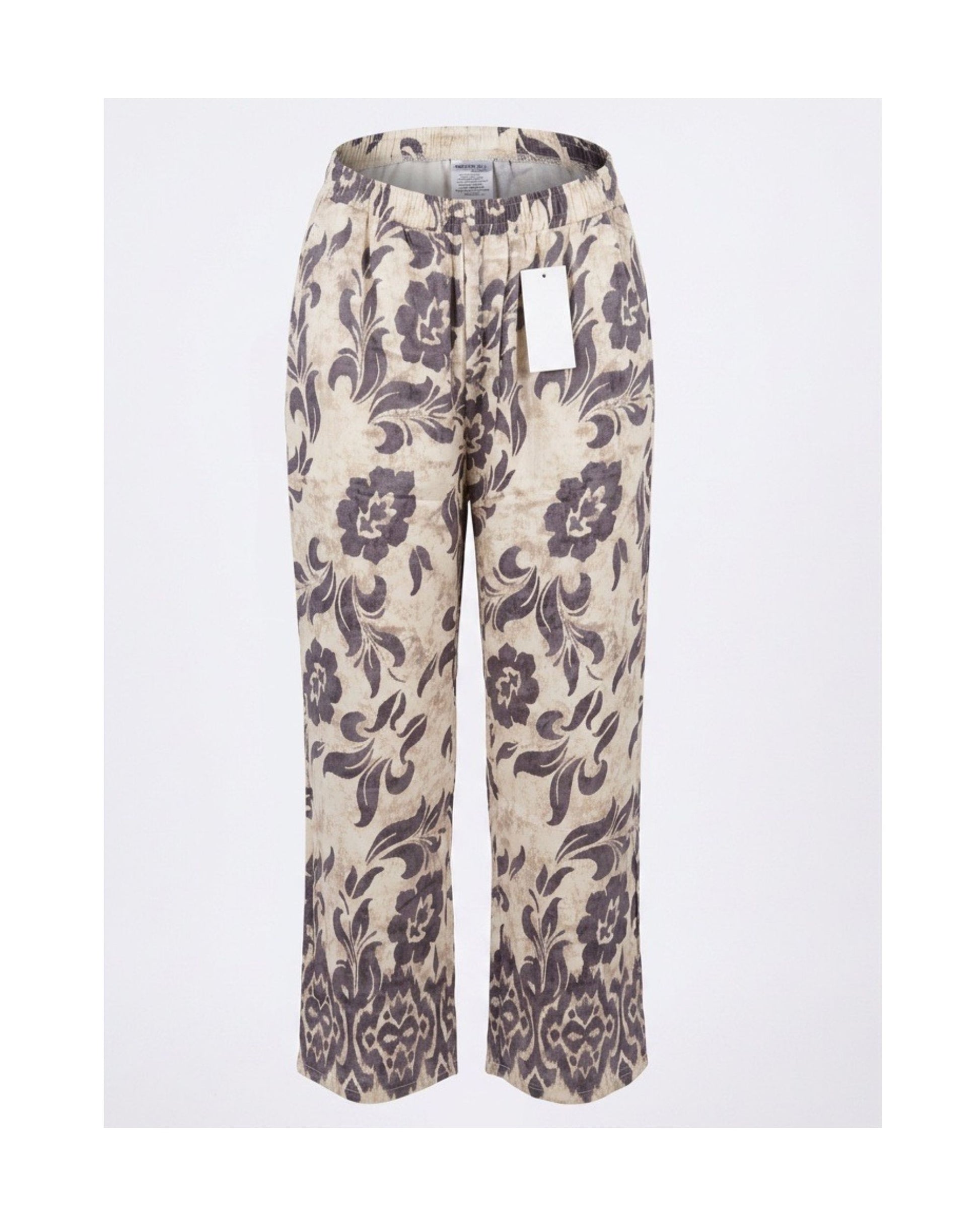 Luchtige bloemenprintbroek met elastische tailleband, sierkoord en steekzakken. Een comfortabele zomerbroek, verkrijgbaar in verschillende kleuren.
