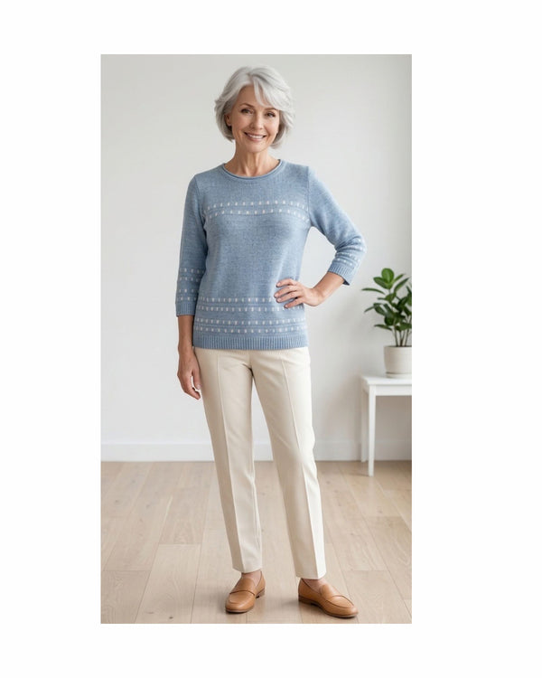 Zomertruitje Blauw Driekwart Met Witte Stip